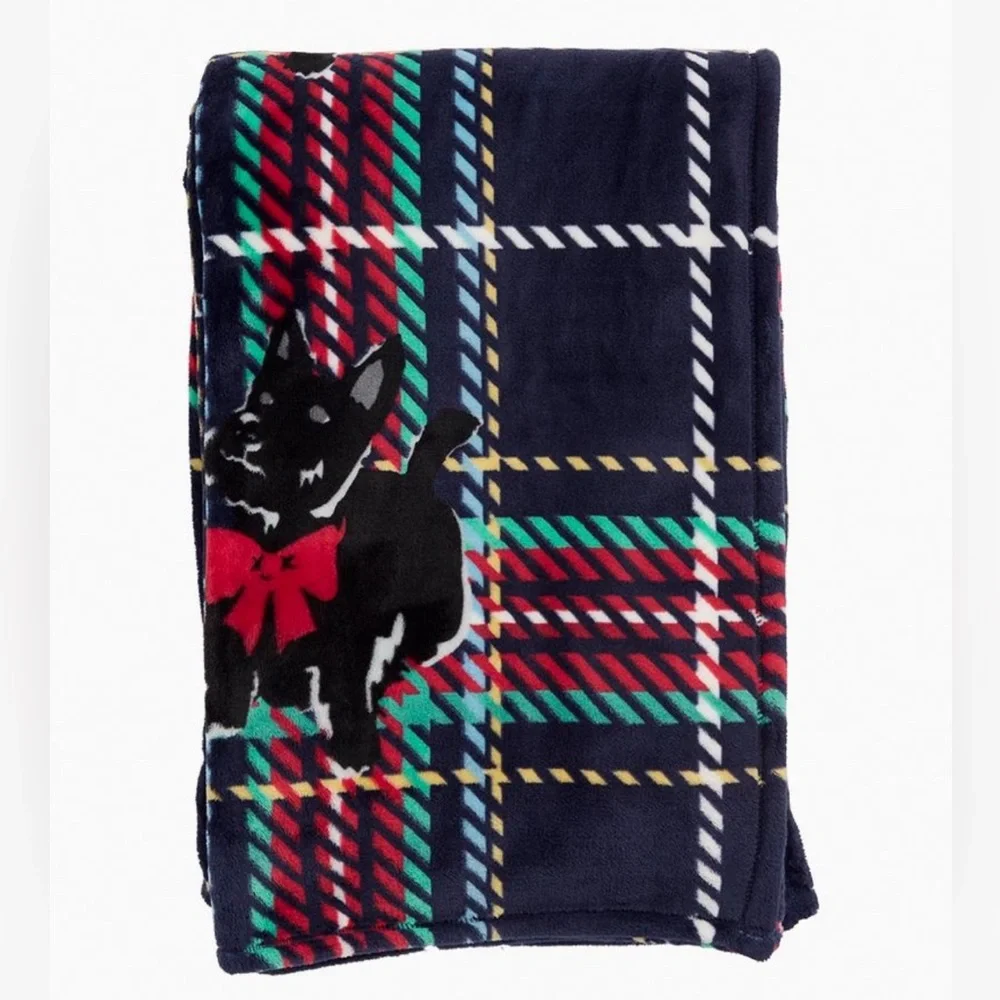 Vera Bradley Plush Throw Blanket in Scottie Dog 50” by 80” NWOT BLUE RED PLAID